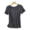 Close your eyes and wear the Tencel wool nude solid color, versatile, thin mid-seam, round-neck short-sleeved T-shirt, slimming base layer for women. 095210014 Item Picture